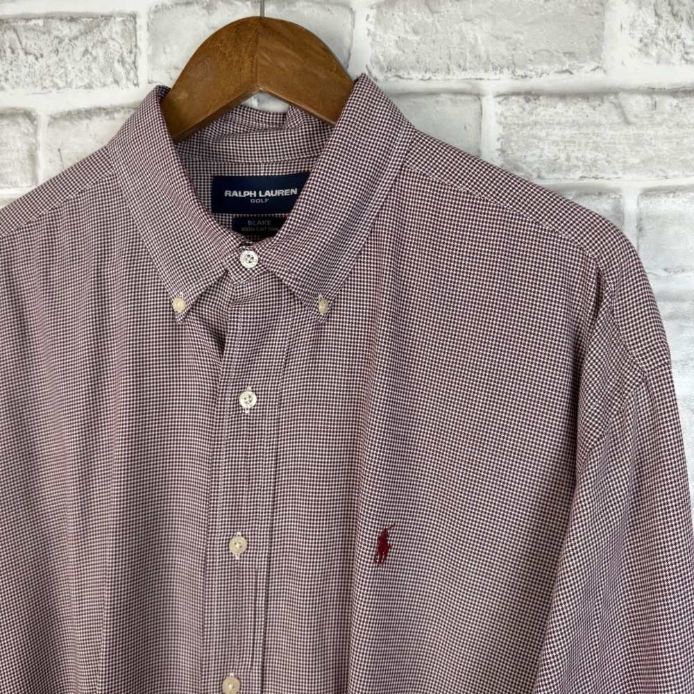 Ralph Lauren Golf Men XL Blake Shirt Burgundy Micro Houndstooth Cotton Button Up